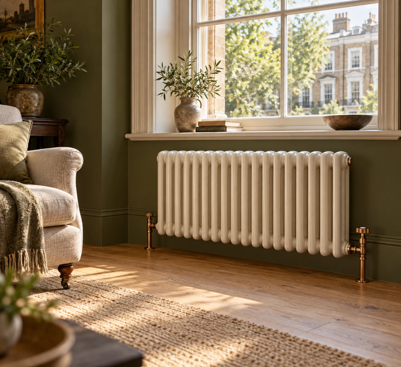 Cream radiator in a warm British townhouse